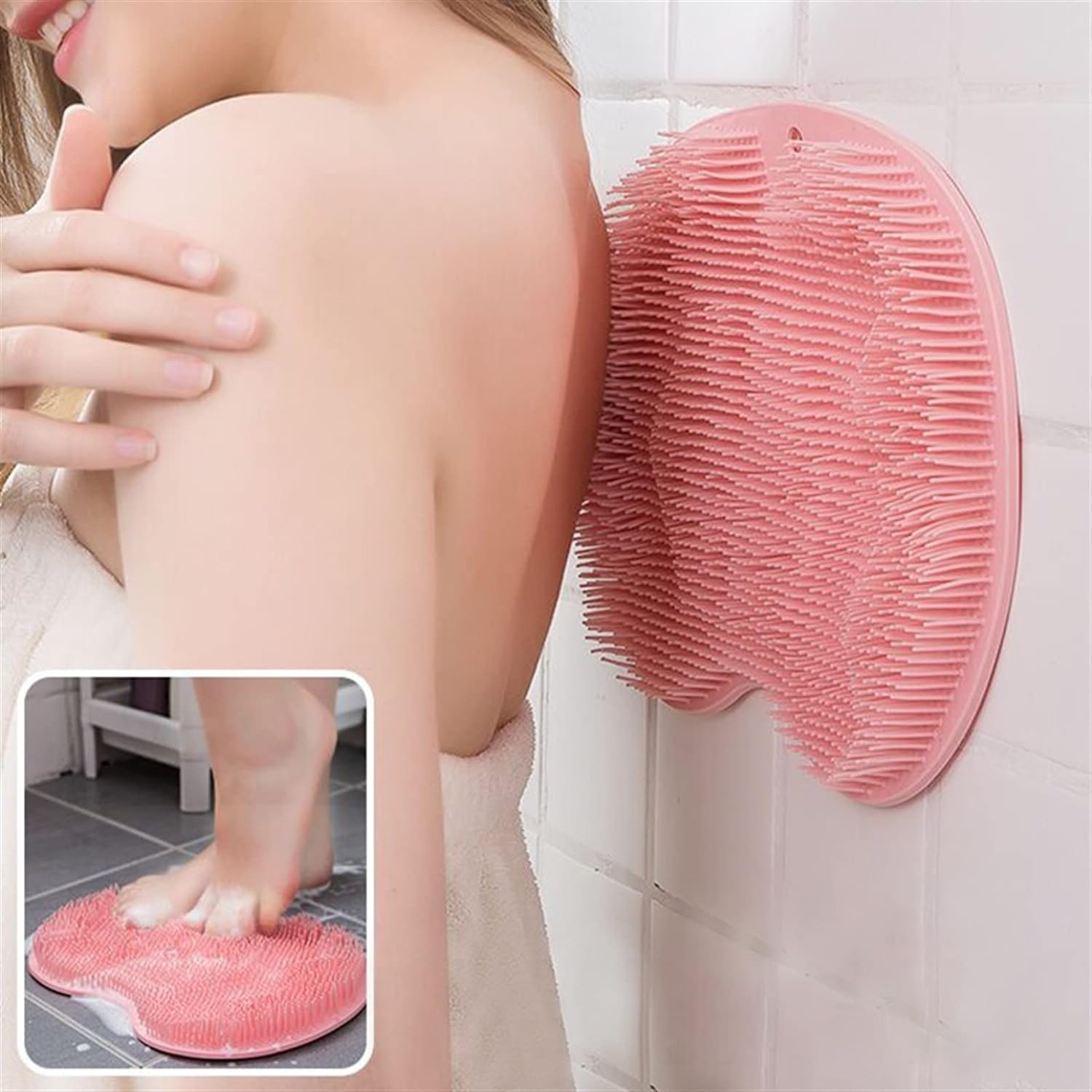 Exfoliating Shower Massage Scraper - Non-Slip Bath Mat and Back Massage Brush for Body and Foot Cleaning, Silicone