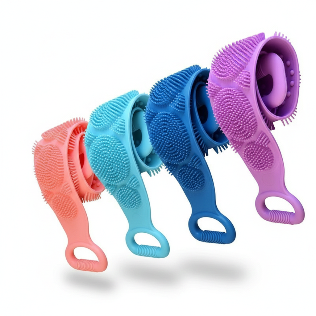 Silicone Back Scrubber for Shower, Dual-Sided Back Washer Exfoliator Strap for Cleaning, Exfoliating, and Massaging