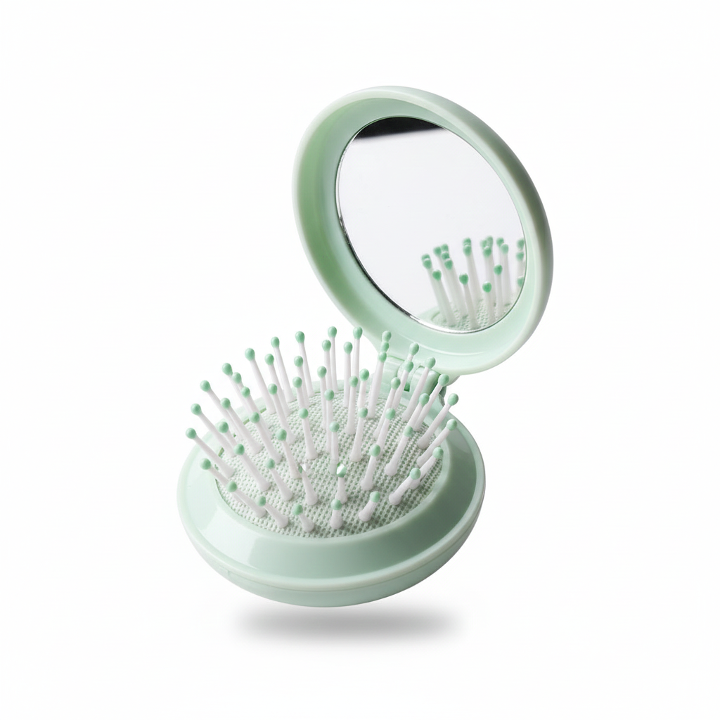 B&B Foldable Pocket Hair Brush with Mirror