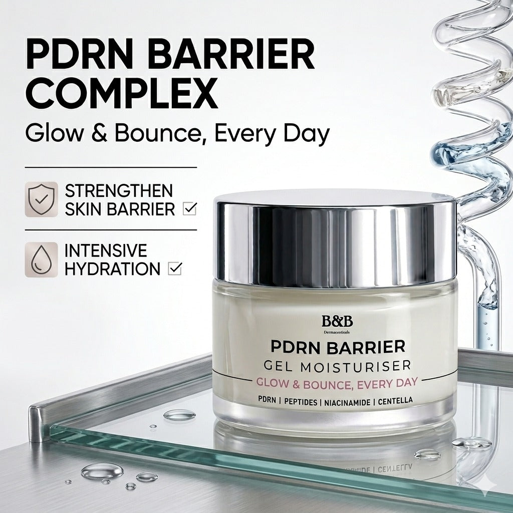 Shop PDRN Barrier Gel Moisturiser in Pakistan by B&B Derma Infused with Polydeoxyribonucleotide to repair, hydrate & strengthen your skin barrier daily. 3