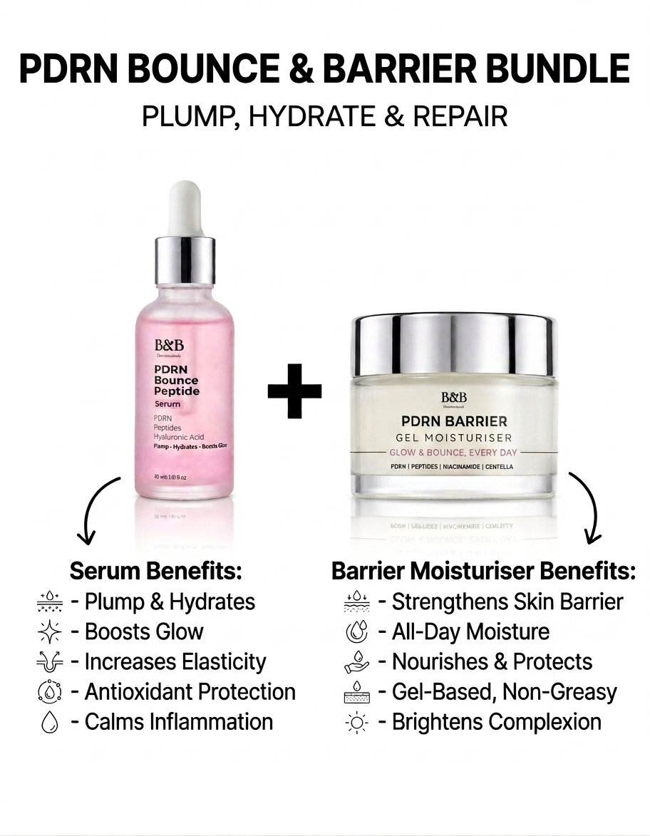 Shop PDRN Bounce & Barrier Bundle in Pakistan by B&B Derma Polydeoxyribonucleotide-powered serum & moisturiser for repaired, hydrated & bouncy skin. Shop now
