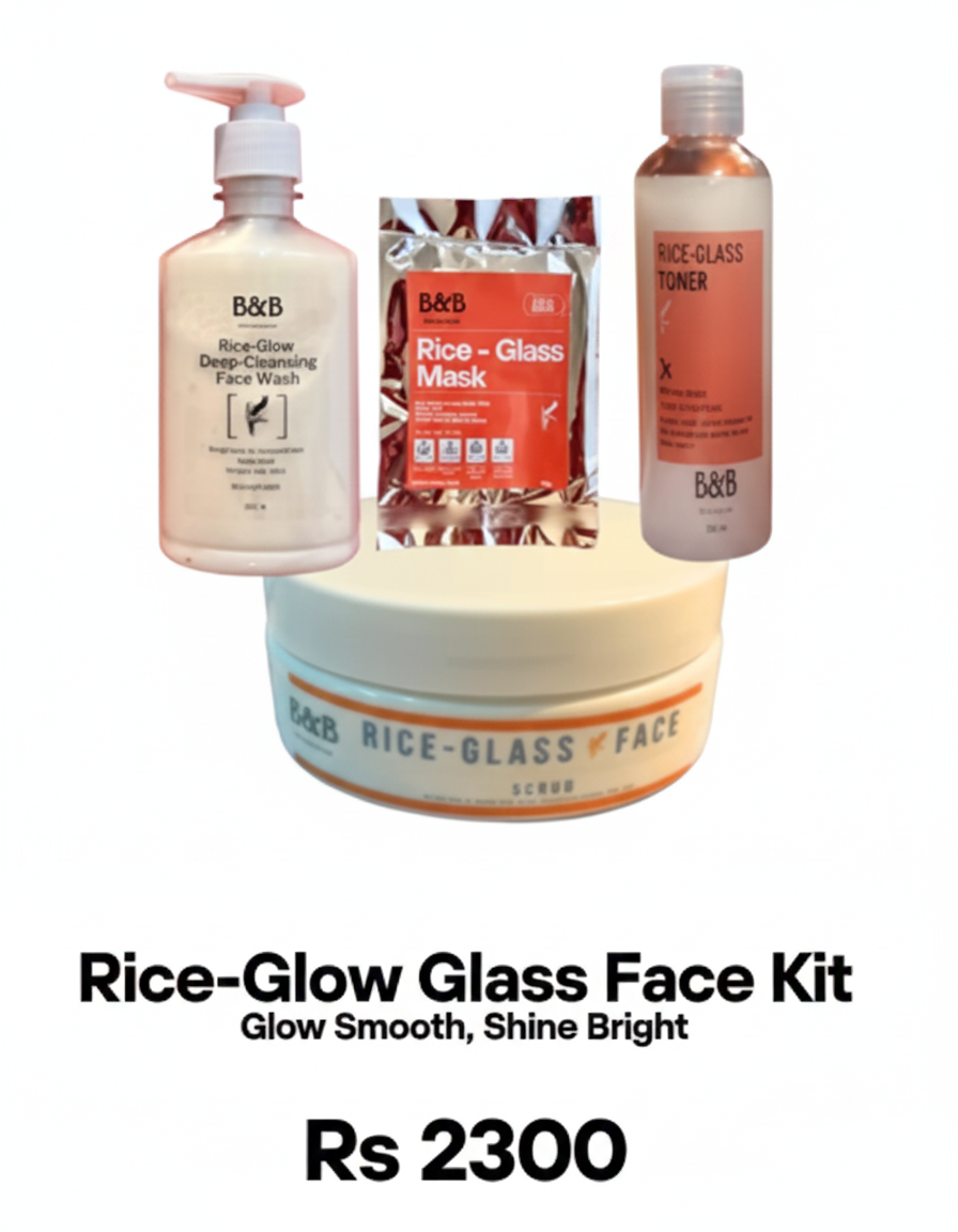 Rice-Glow Glass Face Kit with face wash, mask, toner, and scrub | B&B Derma 