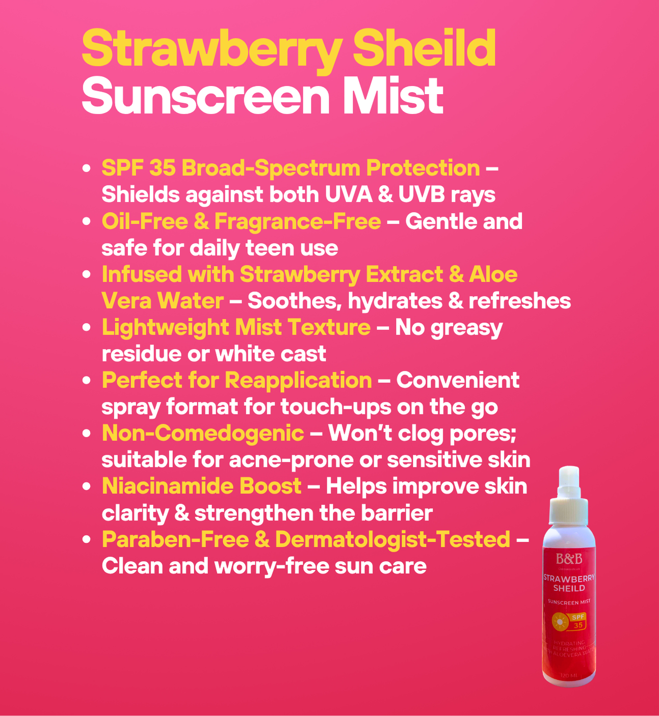 Strawberry Shield Sunscreen Mist  B&B Derma 2