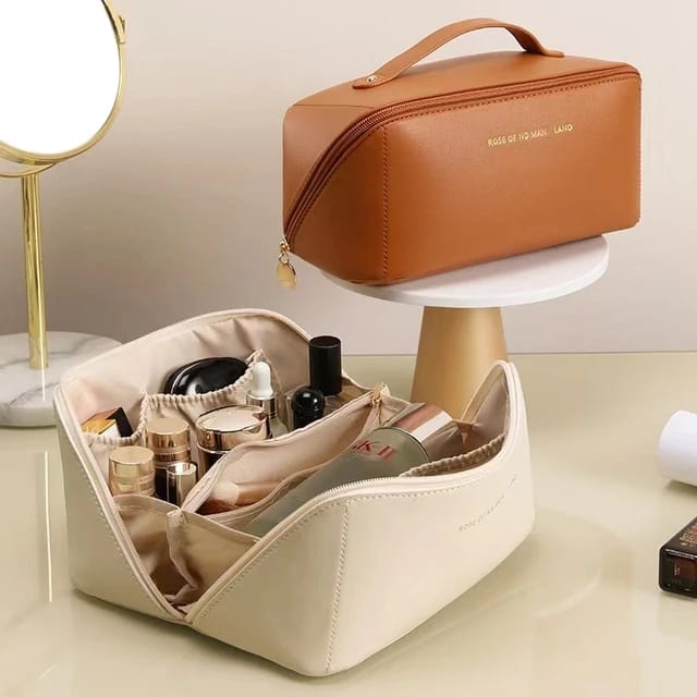 Large-Capacity Leather Travel Cosmetic Pouch Description: