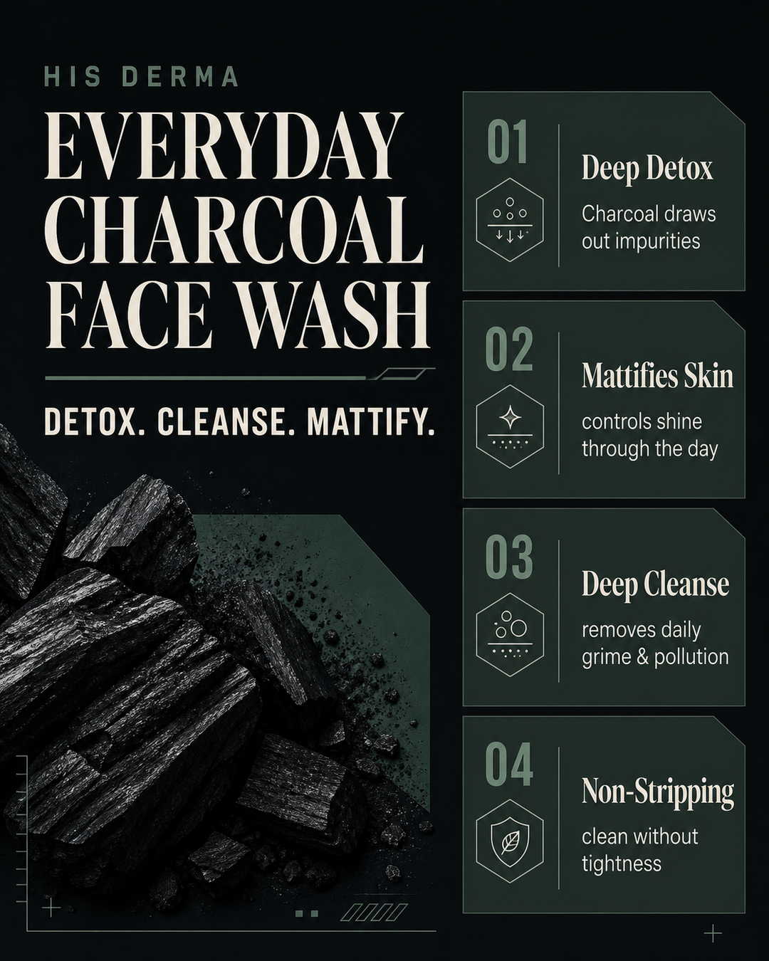 HIS Derma Everyday Charcoal Purifying Face Wash For Men