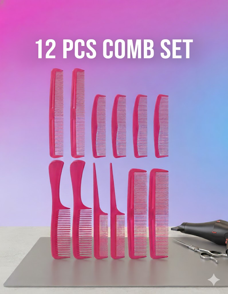 Professional 12-Piece Styling Comb Set - Salon Quality for Every Hair Type