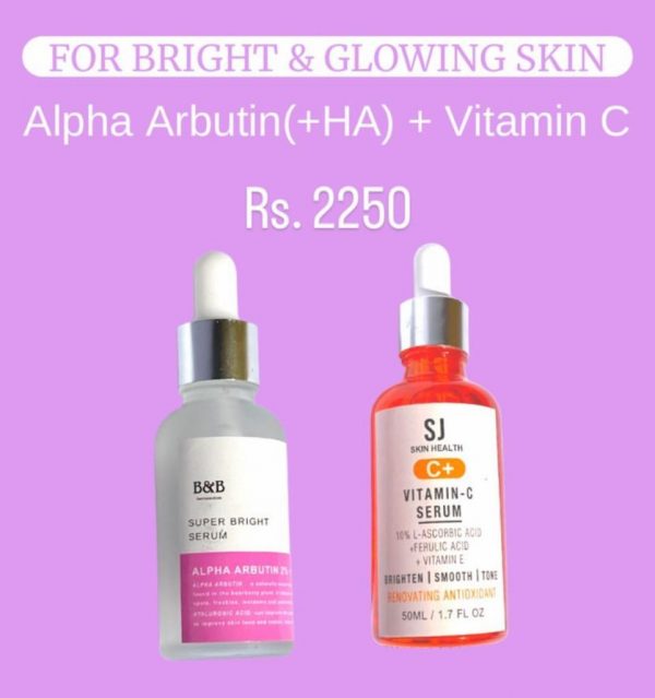 BRIGHT & GLOWING SKIN BUNDLE ( alpha arbutin + vitamin c ) ALL SKIN CARE bnbderma.com